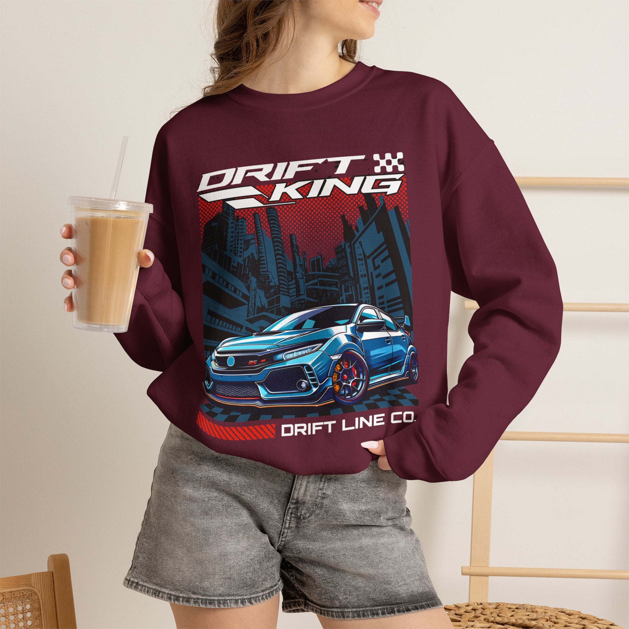 Drift King Crewneck Sweatshirt – 'Drift King' Racing Car Graphic