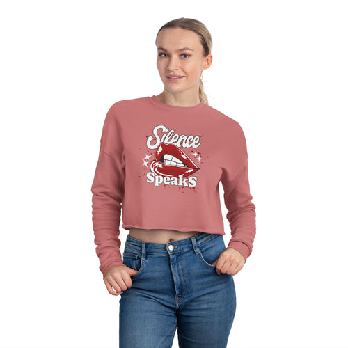 Cropped Sweatshirt — "Silence Speaks" Red Lip Graphic