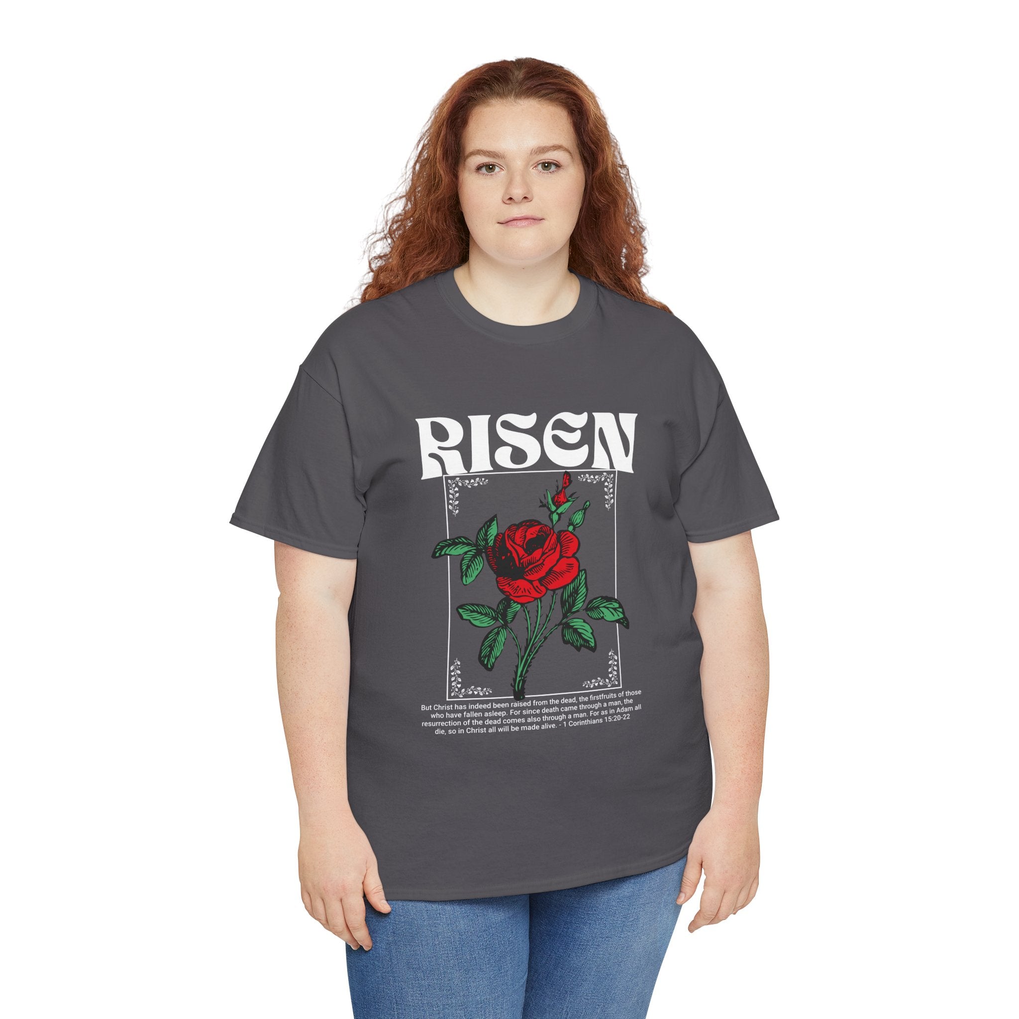 Risen Rose Tee — Christian Easter Floral Graphic T-Shirt