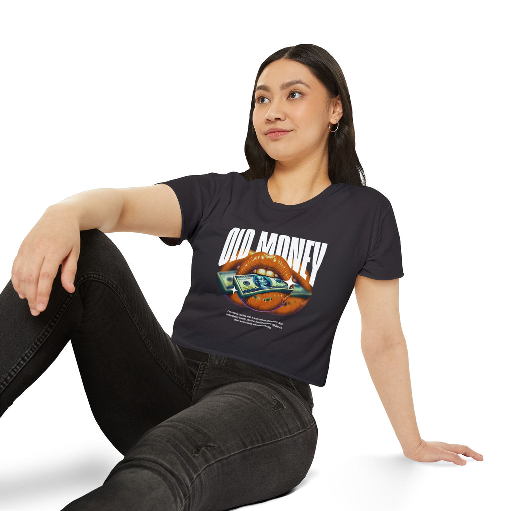 Festival Crop Top — 'Old Money' Graphic Lips & Cash Retro Women's Crop Tee