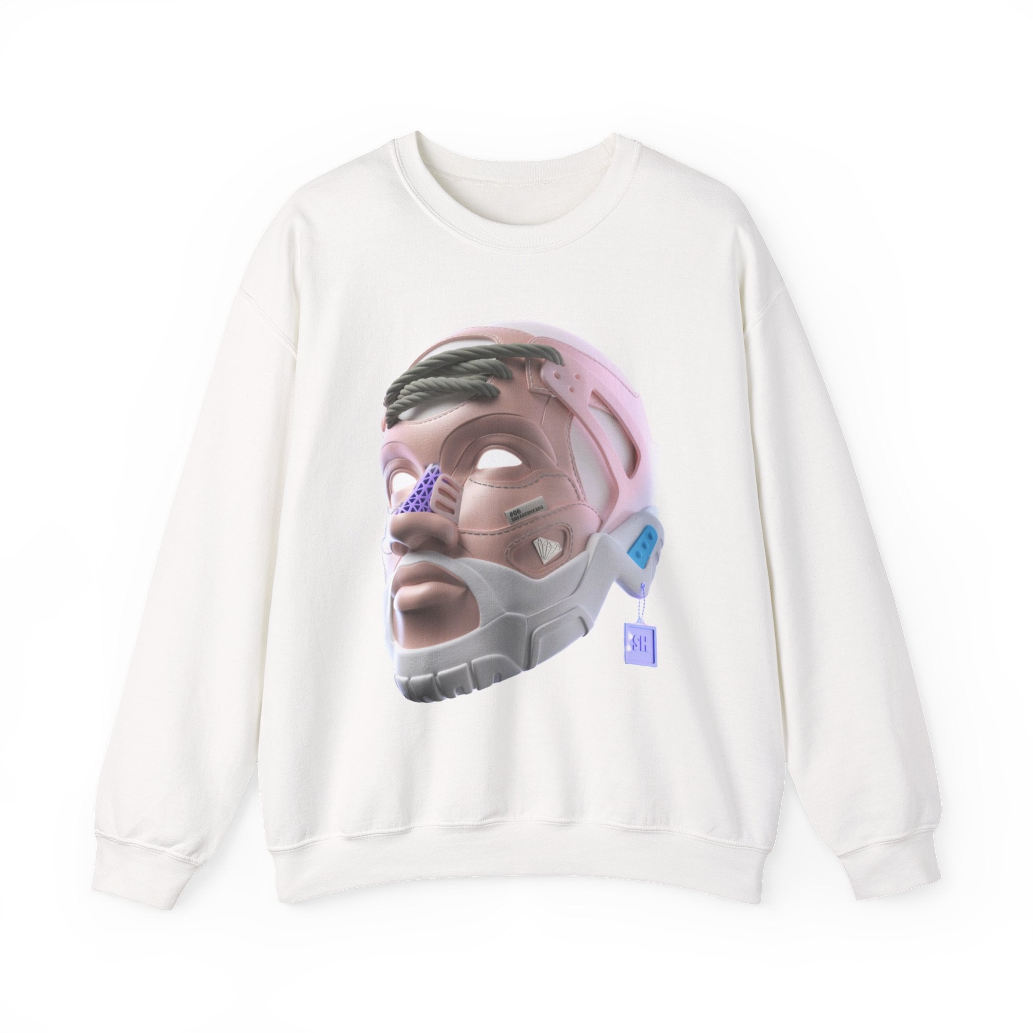Cyber Genesis Crewneck Sweatshirt – Futuristic 3D Android Face Graphic (Unisex)