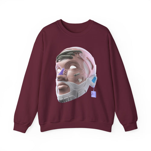 Cyber Genesis Crewneck Sweatshirt – Futuristic 3D Android Face Graphic (Unisex)