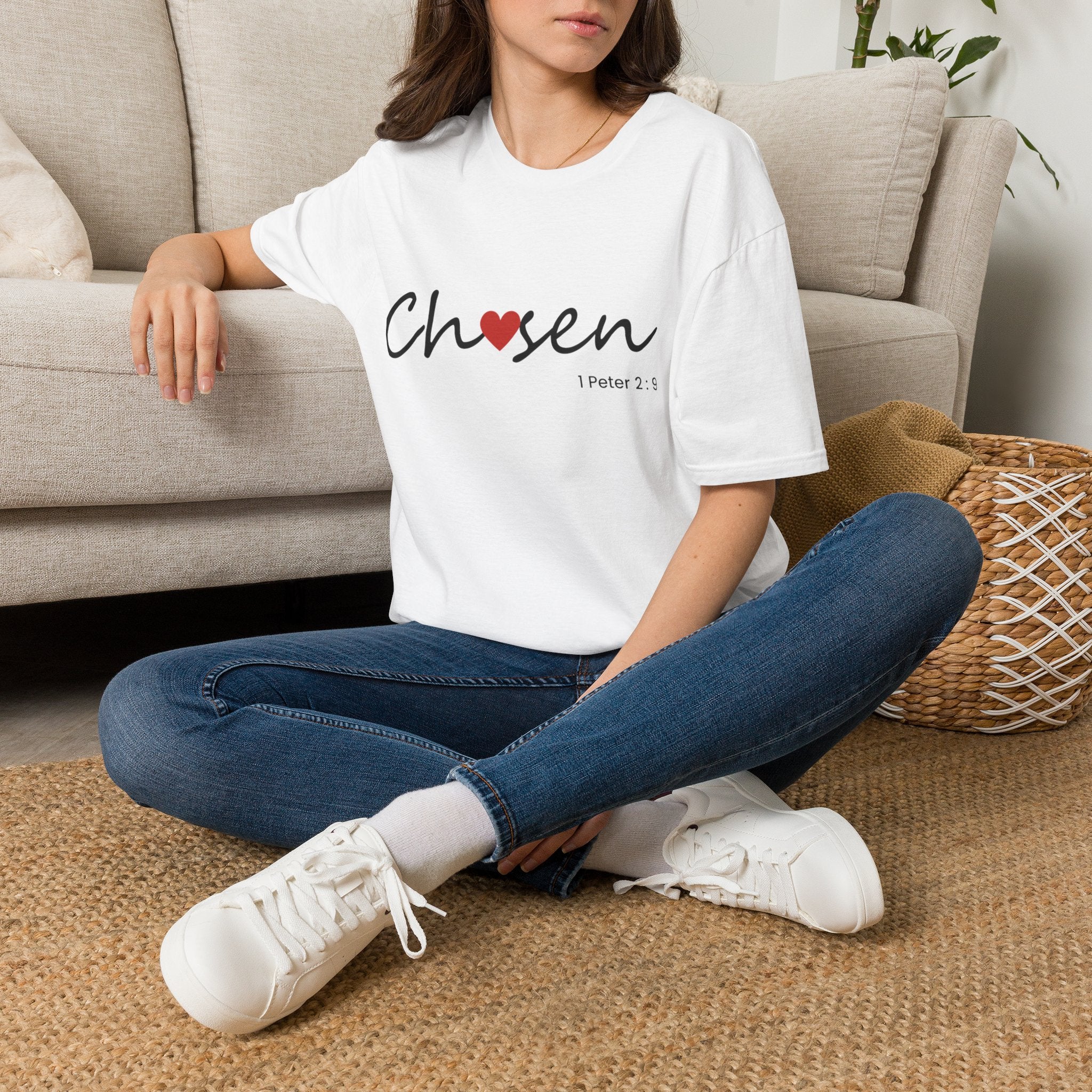 Chosen T-Shirt — Faith-Based ‘Chosen’ Tee with Heart Accent (1 Peter 2:9)