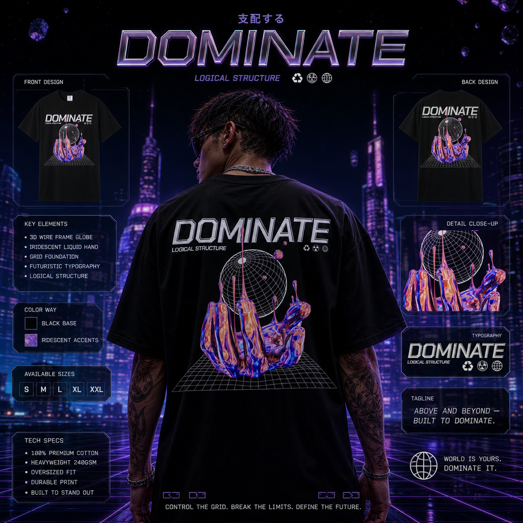 Dominate Graphic T-Shirt — Vaporwave 3D Globe Athletic Streetwear