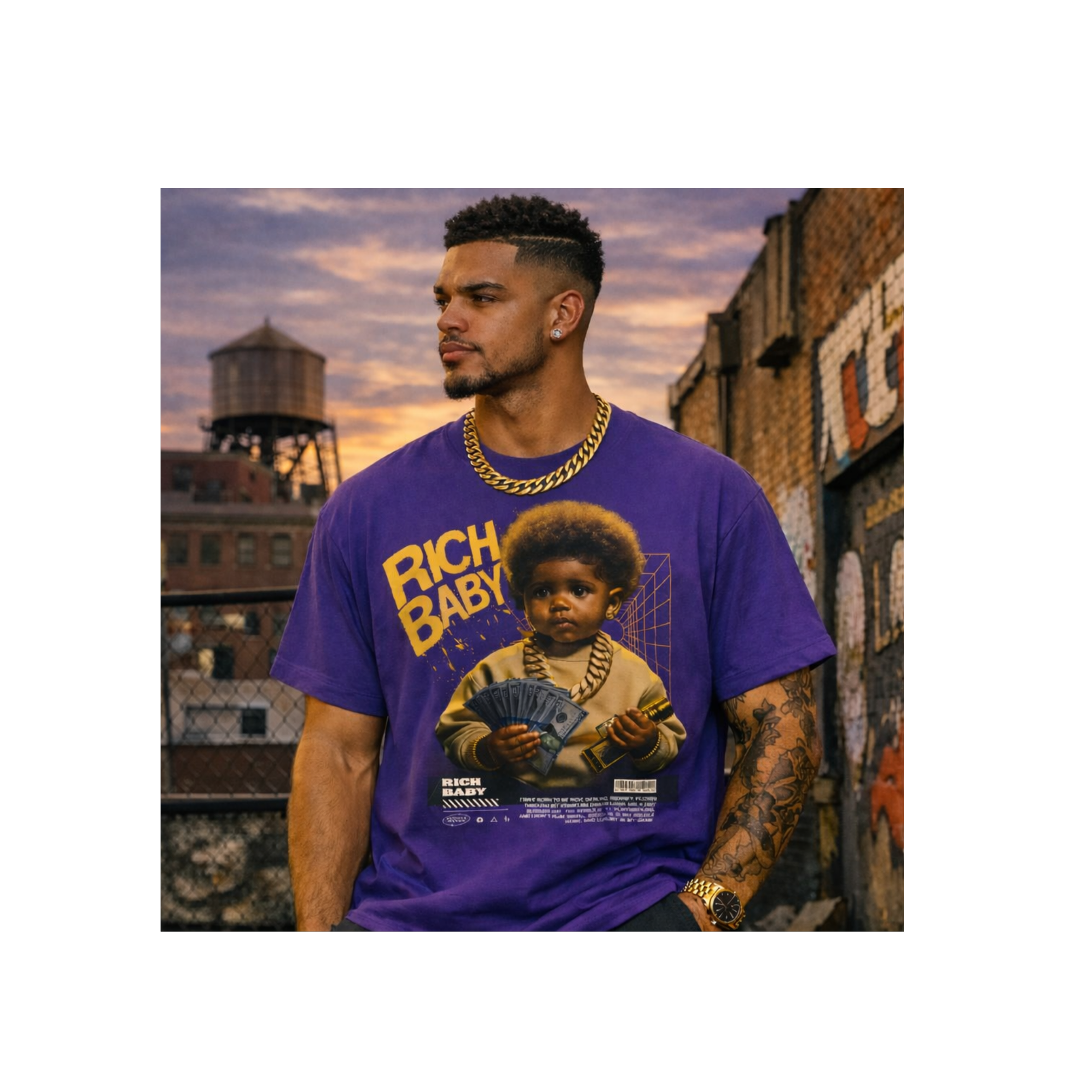 Rich Baby Graphic Tee — Retro Hip-Hop Baby Design