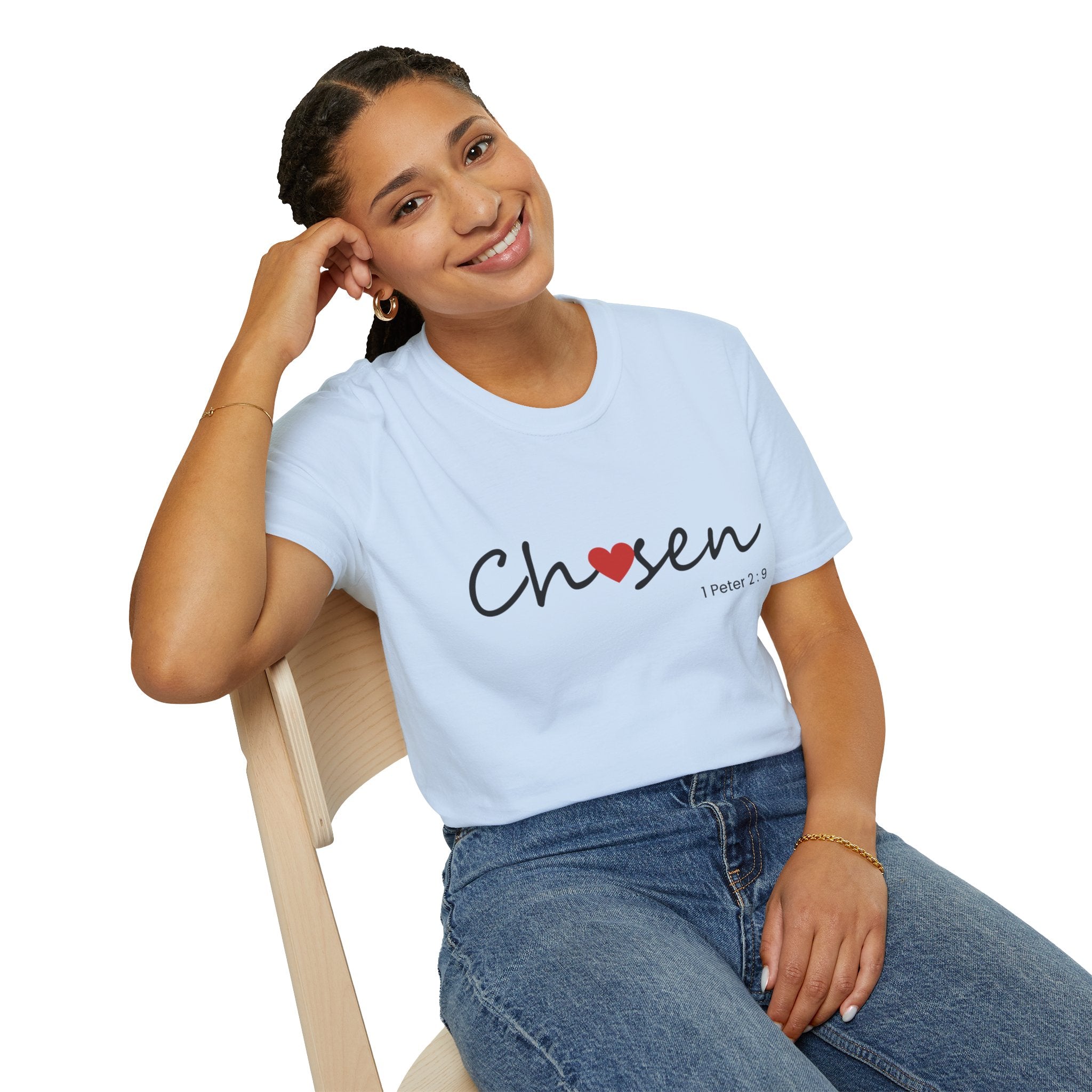 Chosen T-Shirt — Faith-Based ‘Chosen’ Tee with Heart Accent (1 Peter 2:9)