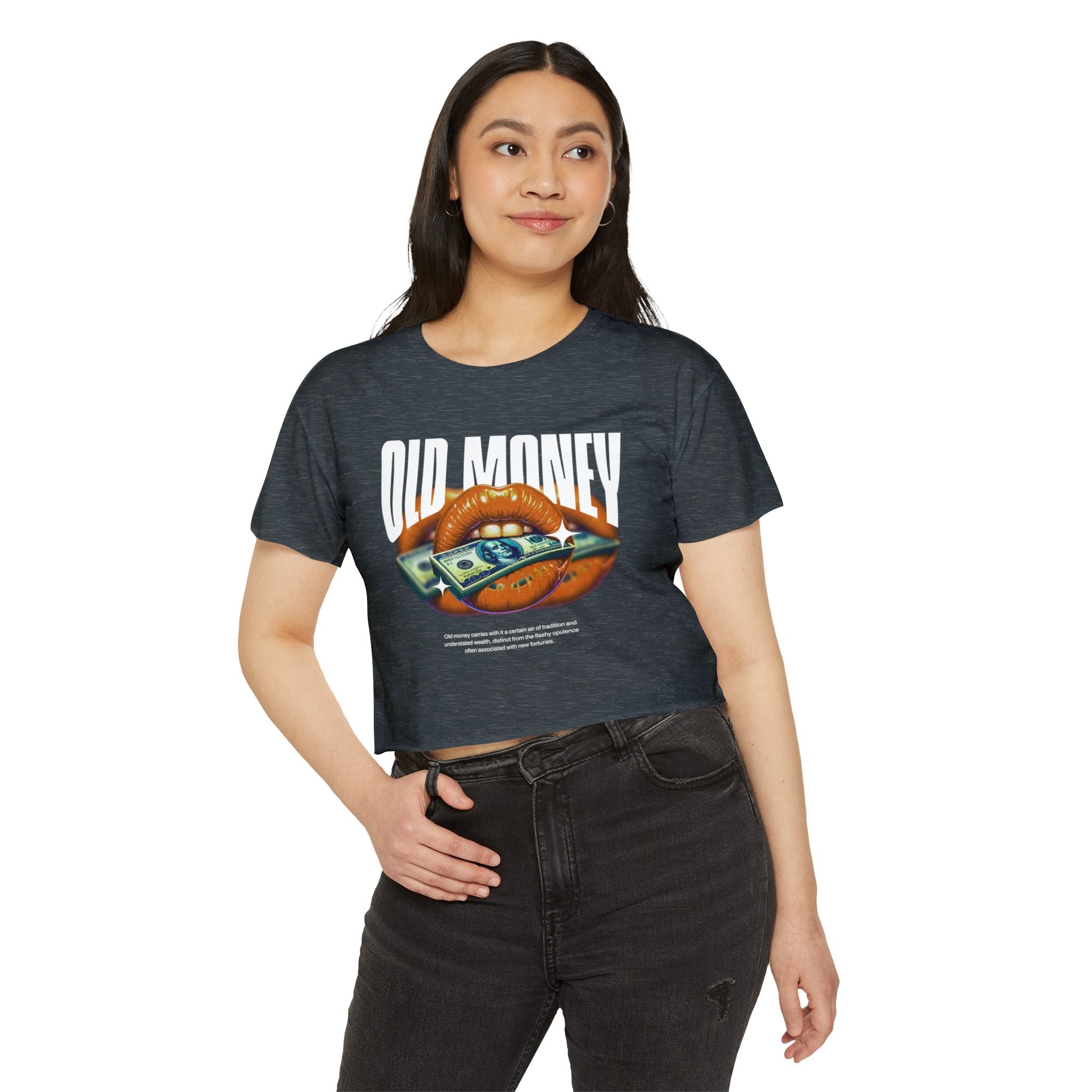 Festival Crop Top — 'Old Money' Graphic Lips & Cash Retro Women's Crop Tee
