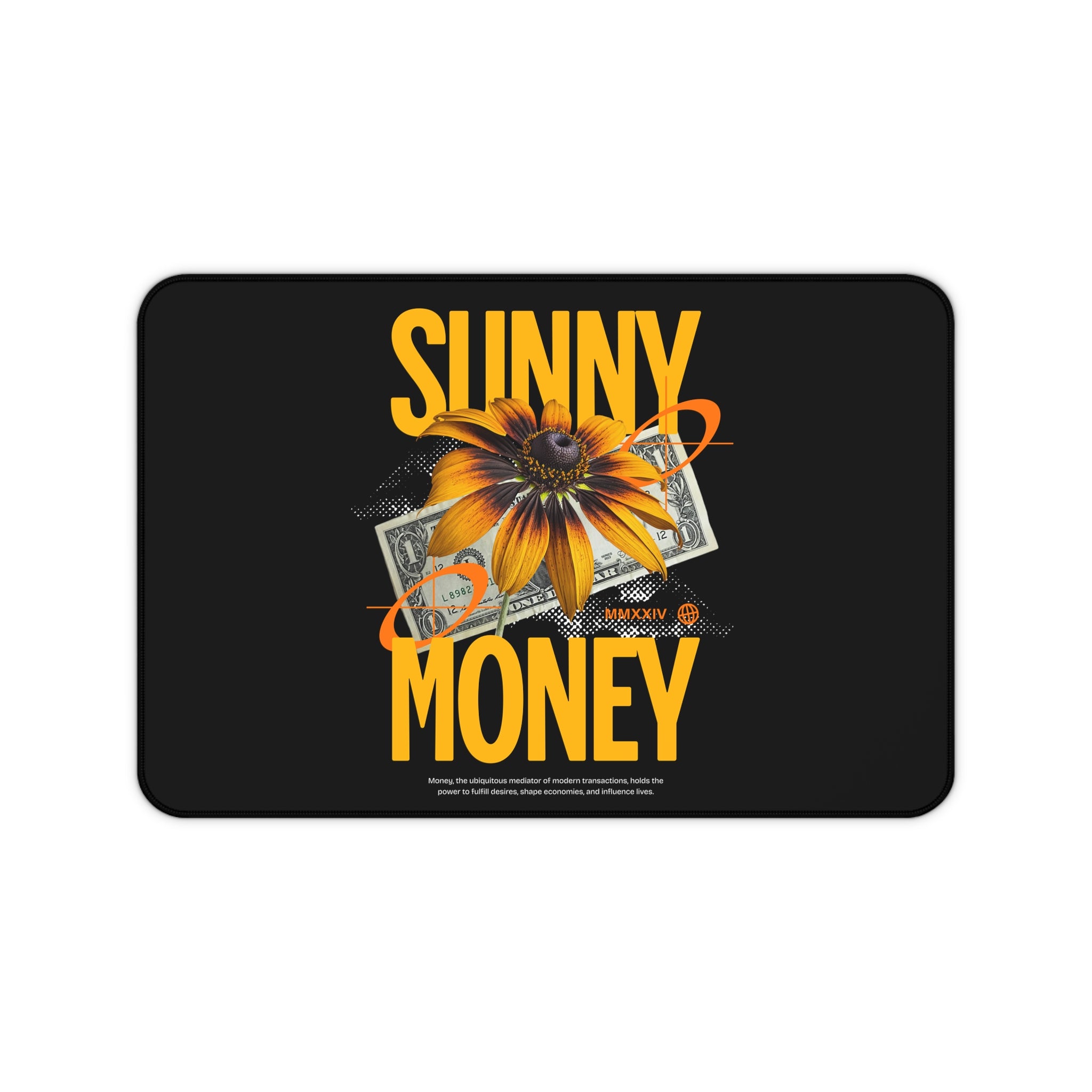 Sunny Money Desk Mat — Floral Sunflower & Cash Gaming Mouse Pad