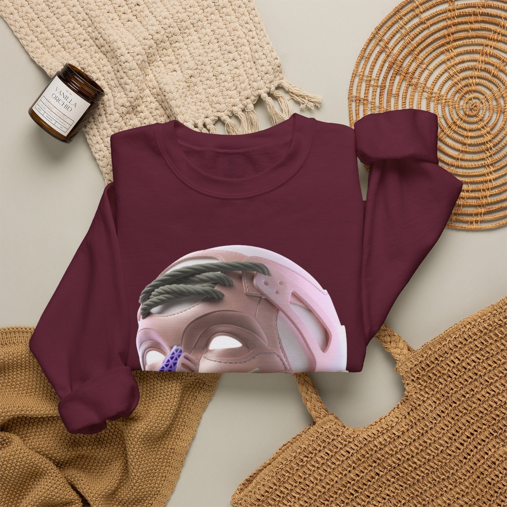 Cyber Genesis Crewneck Sweatshirt – Futuristic 3D Android Face Graphic (Unisex)