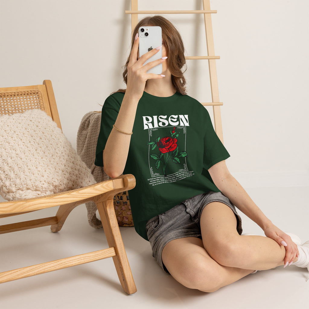 Risen Rose Tee — Christian Easter Floral Graphic T-Shirt