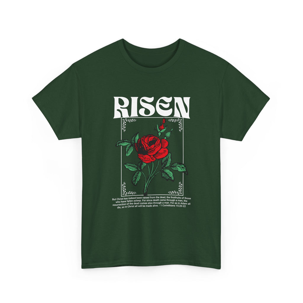 Risen Rose Tee — Christian Easter Floral Graphic T-Shirt