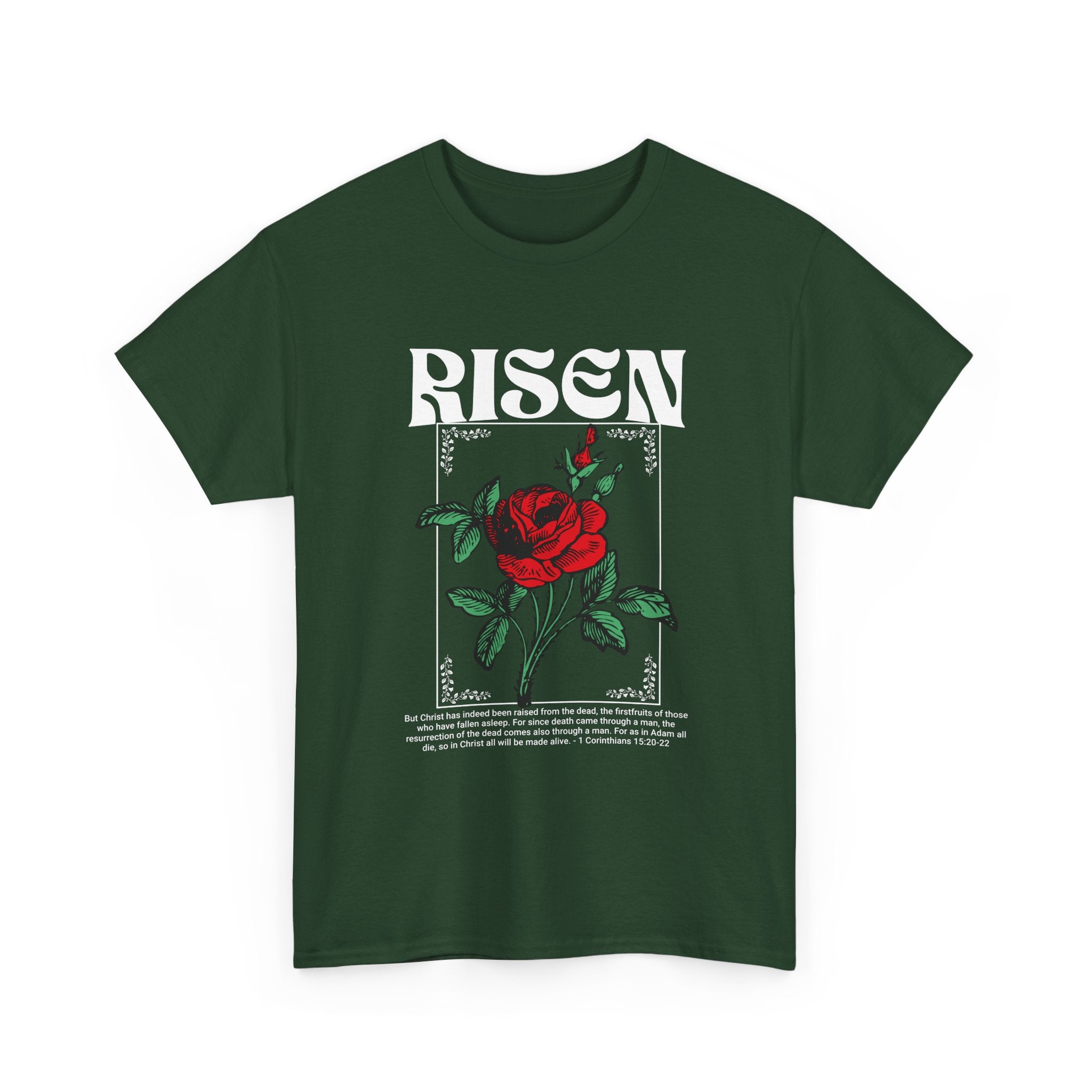 Risen Rose Tee — Christian Easter Floral Graphic T-Shirt