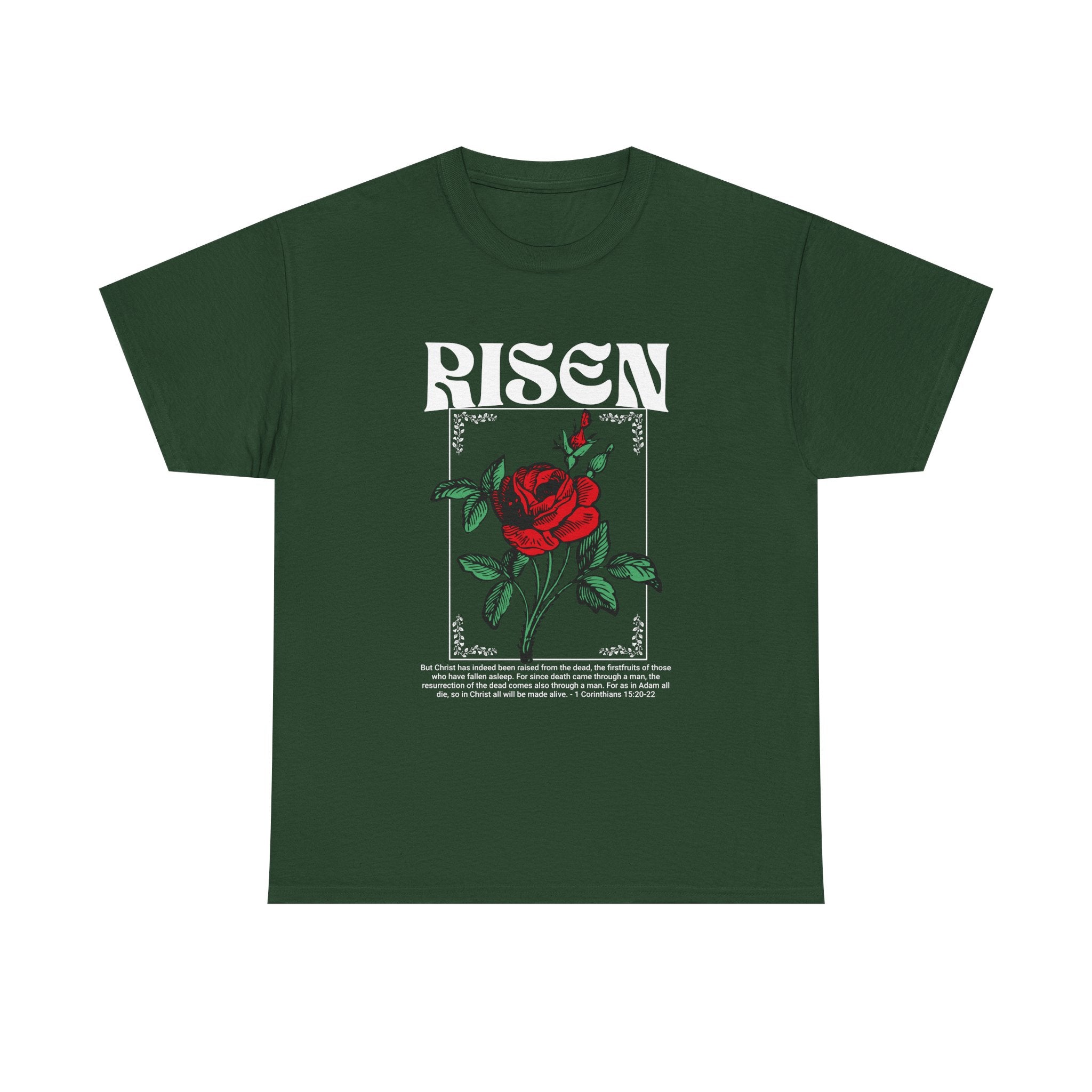 Risen Rose Tee — Christian Easter Floral Graphic T-Shirt