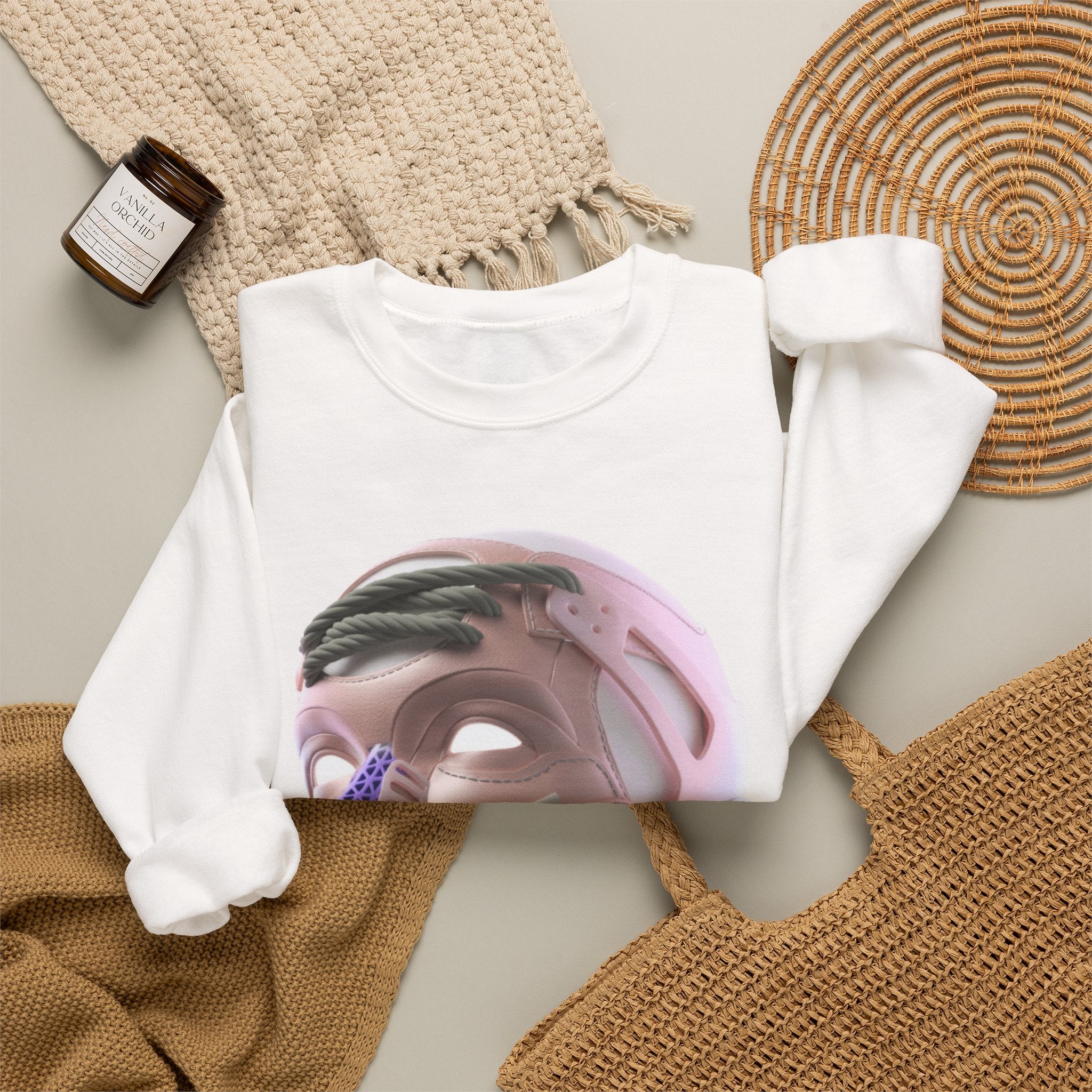 Cyber Genesis Crewneck Sweatshirt – Futuristic 3D Android Face Graphic (Unisex)