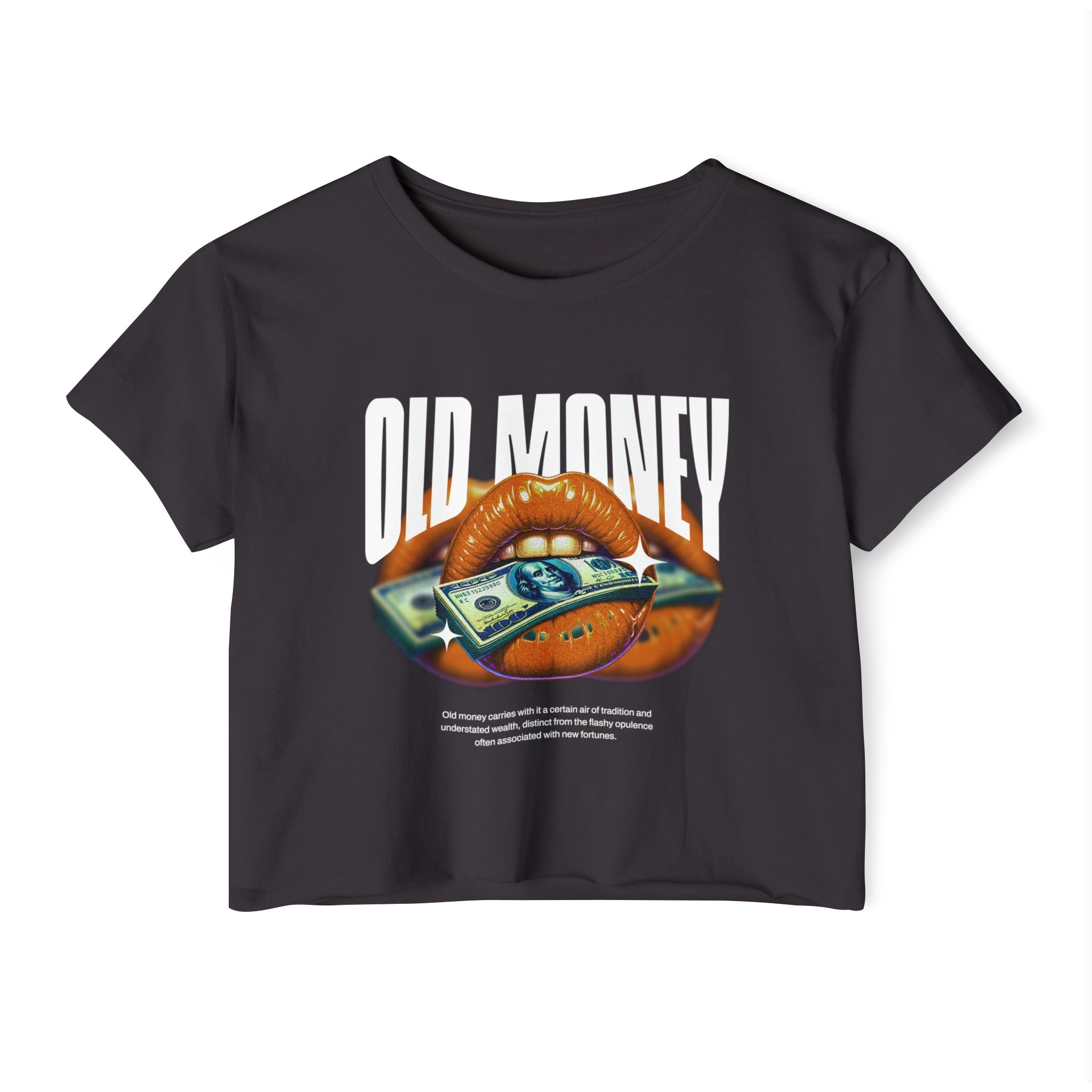 Festival Crop Top — 'Old Money' Graphic Lips & Cash Retro Women's Crop Tee