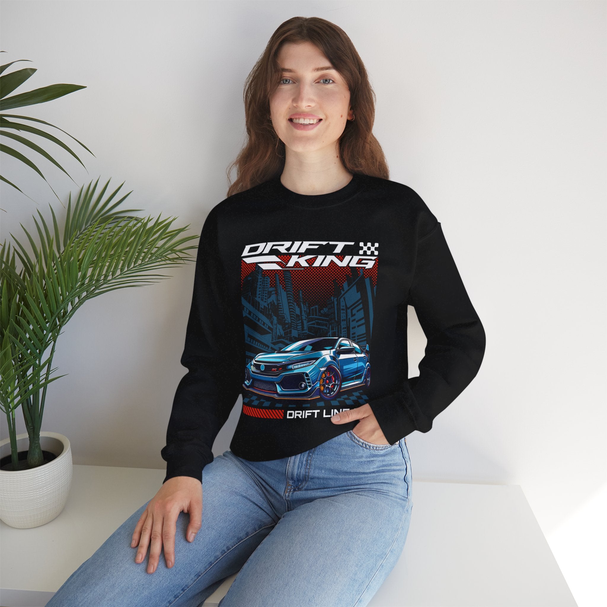 Drift King Crewneck Sweatshirt – 'Drift King' Racing Car Graphic