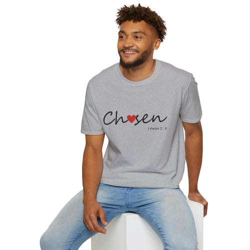 Chosen T-Shirt — Faith-Based ‘Chosen’ Tee with Heart Accent (1 Peter 2:9)