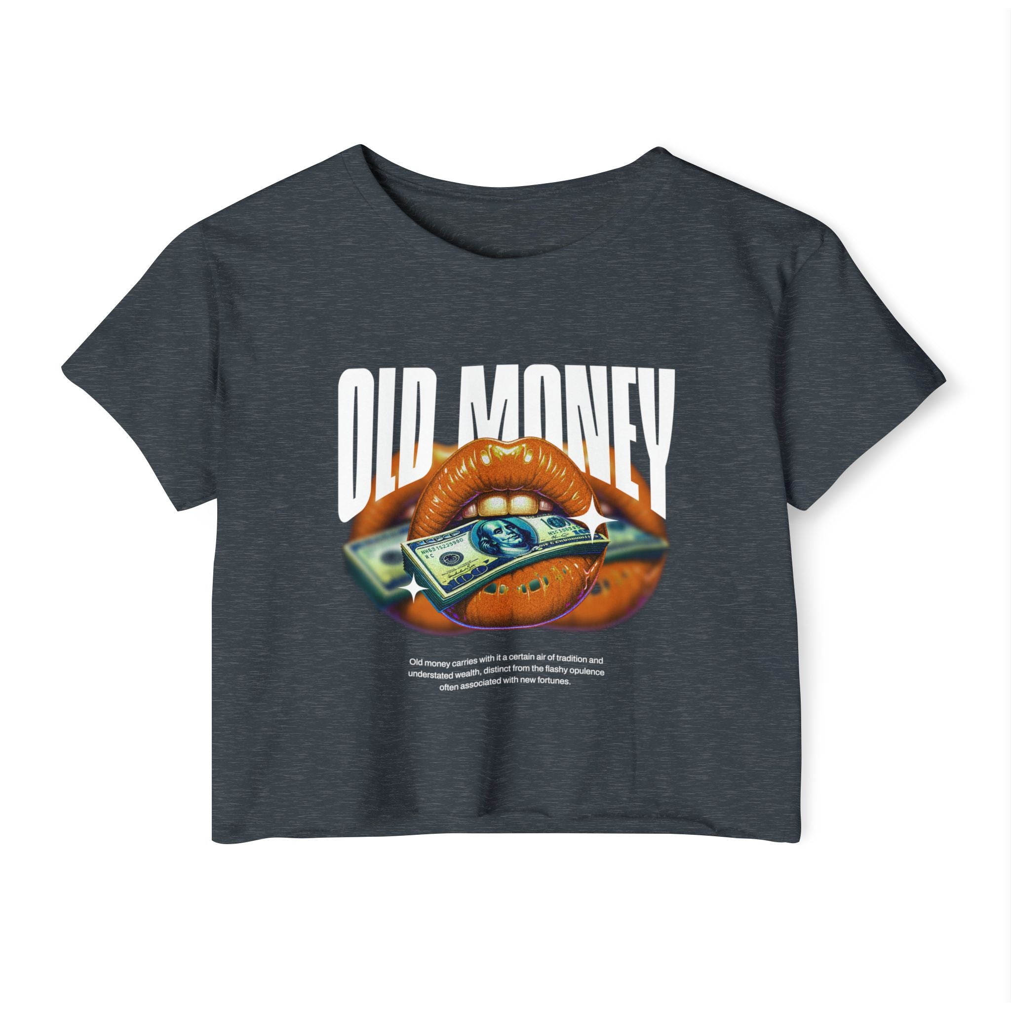 Festival Crop Top — 'Old Money' Graphic Lips & Cash Retro Women's Crop Tee